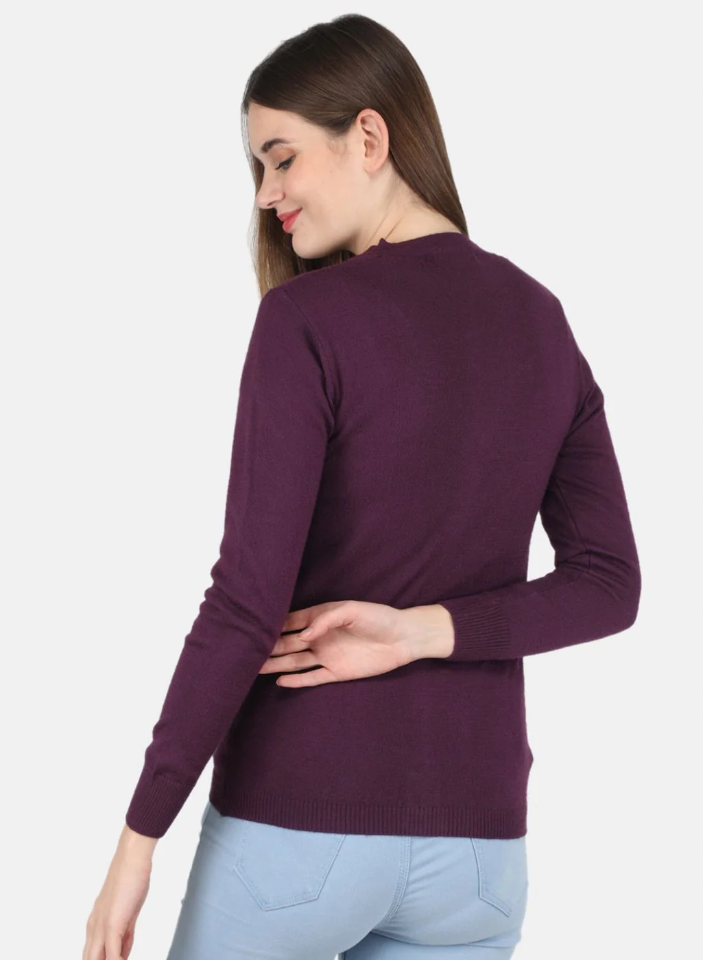 Women Purple Self design Cardigan - Image 3