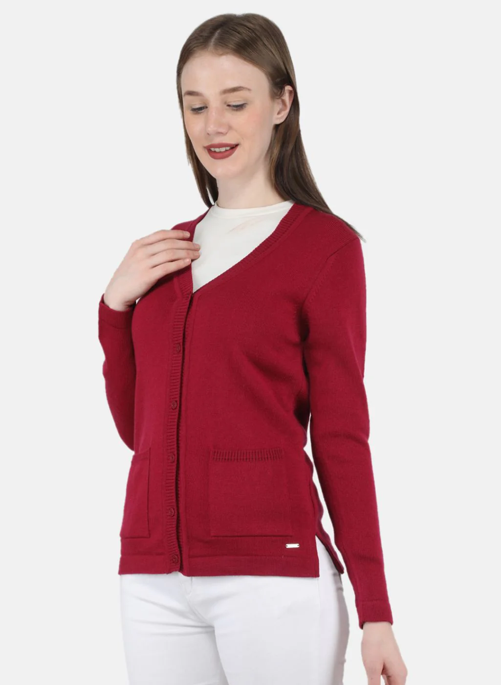 Women Purple Solid Cardigan - Image 2