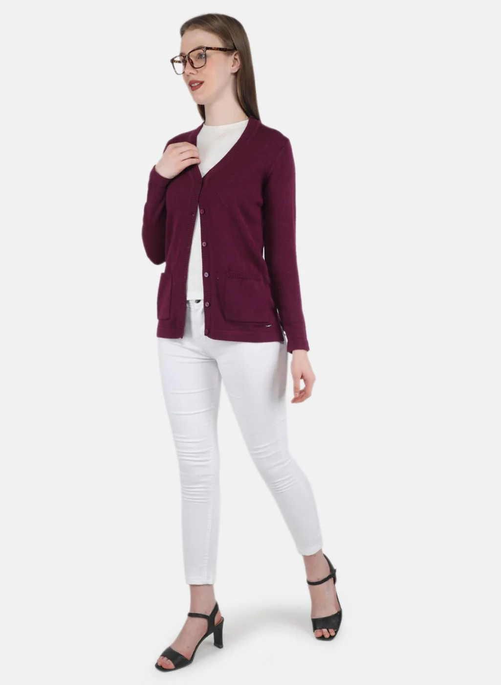 Women Purple Solid Cardigan - Image 4