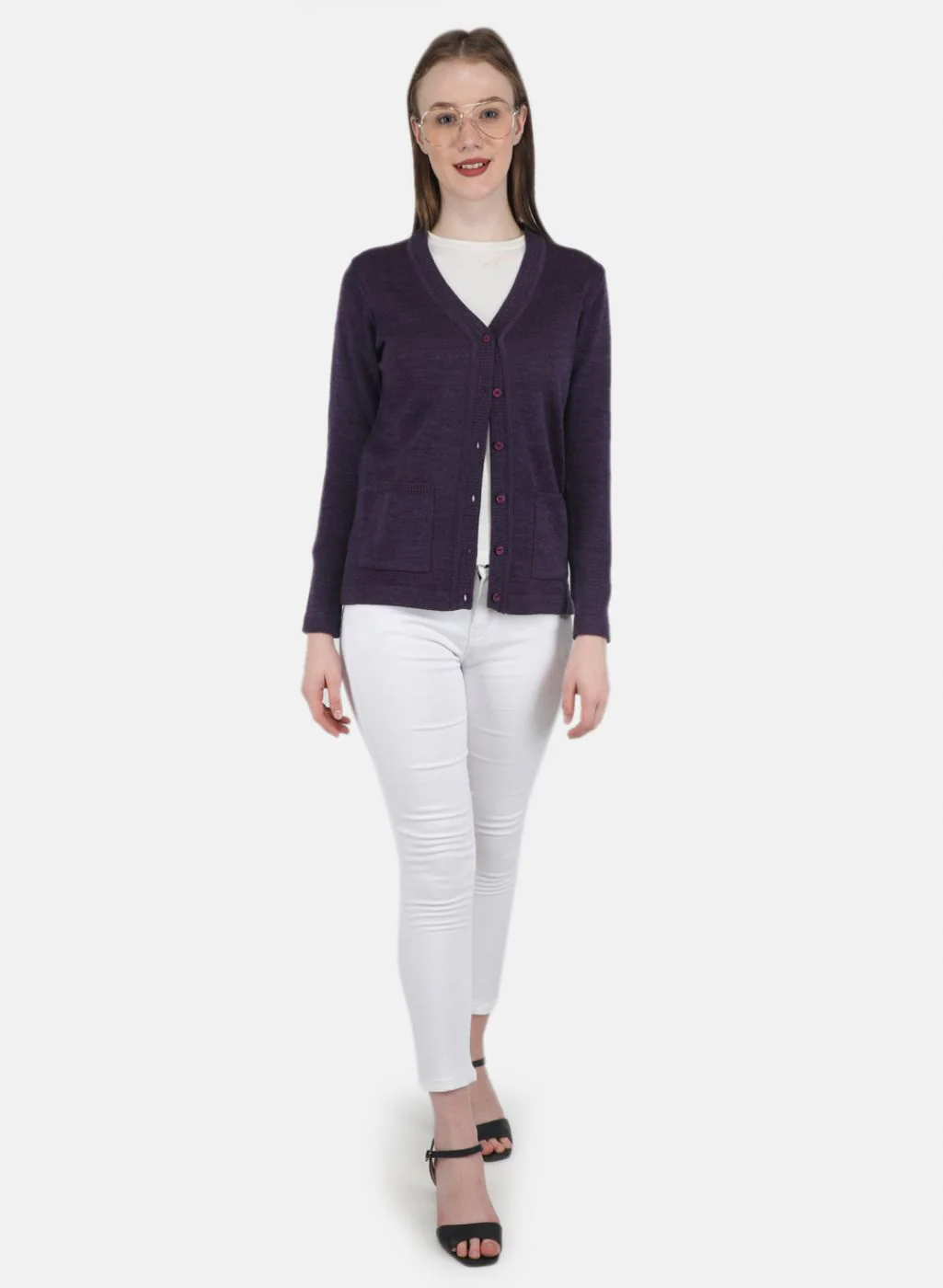 Women Purple Solid Cardigan - Image 4