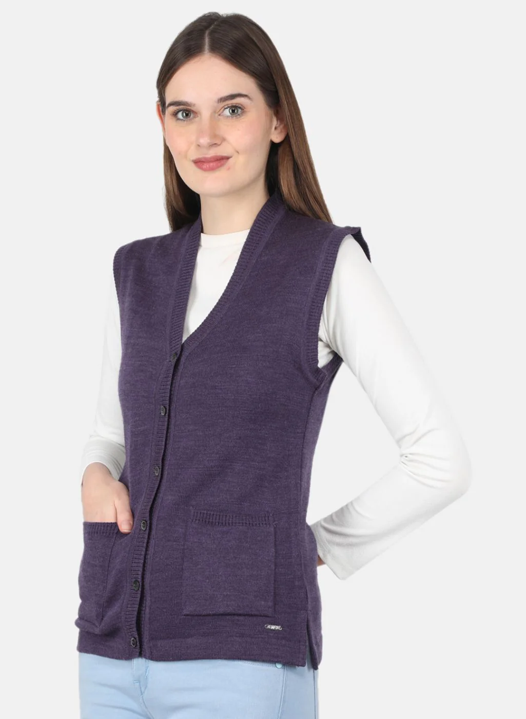 Women Purple Solid Cardigan - Image 2