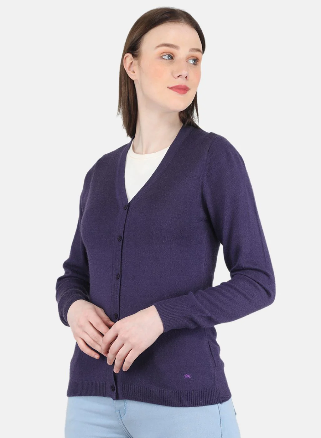 Women Purple Solid Cardigan - Image 2