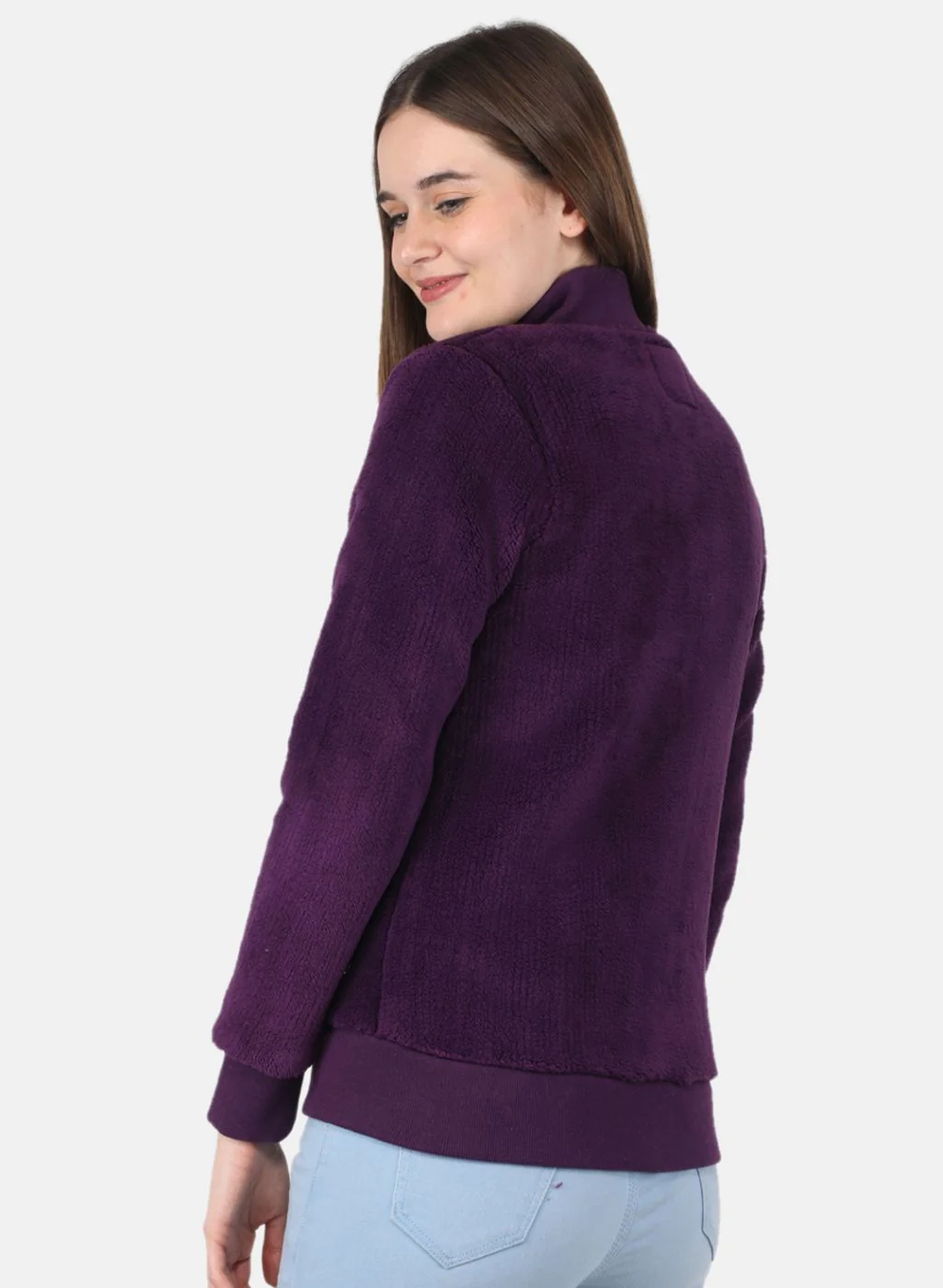 Women Purple Solid Sweatshirt - Image 3