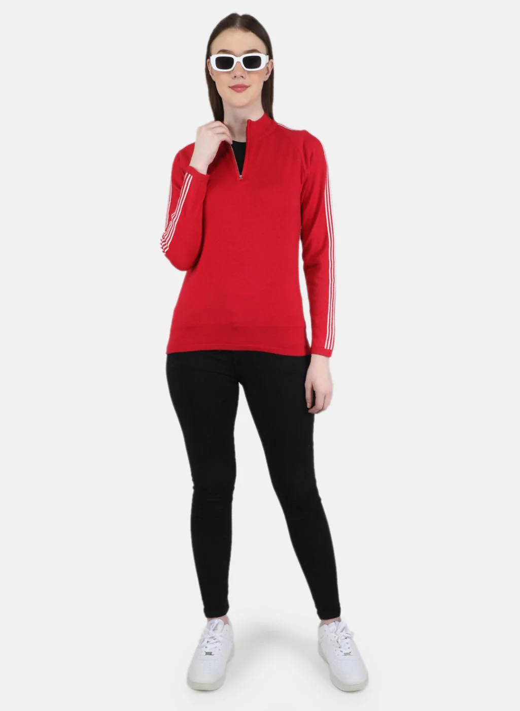 Women Red Self Design Pullover - Image 4