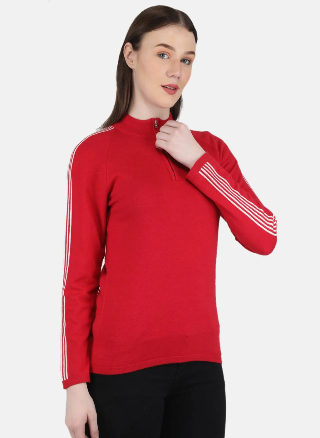 Women Red Self Design Pullover - Image 6