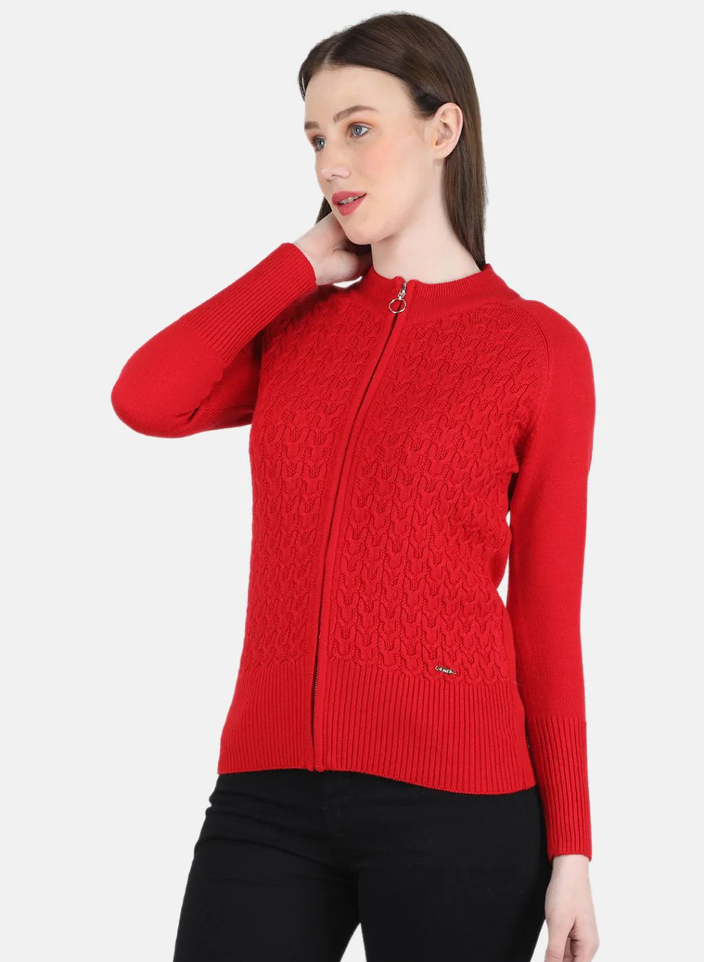 Women Red Self Design Pullover - Image 2