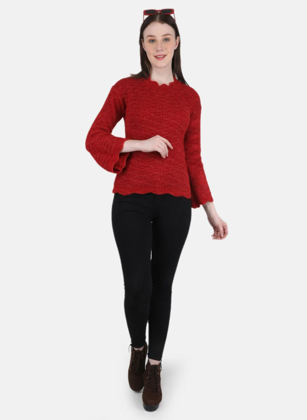 Women Red Self Design Top - Image 4