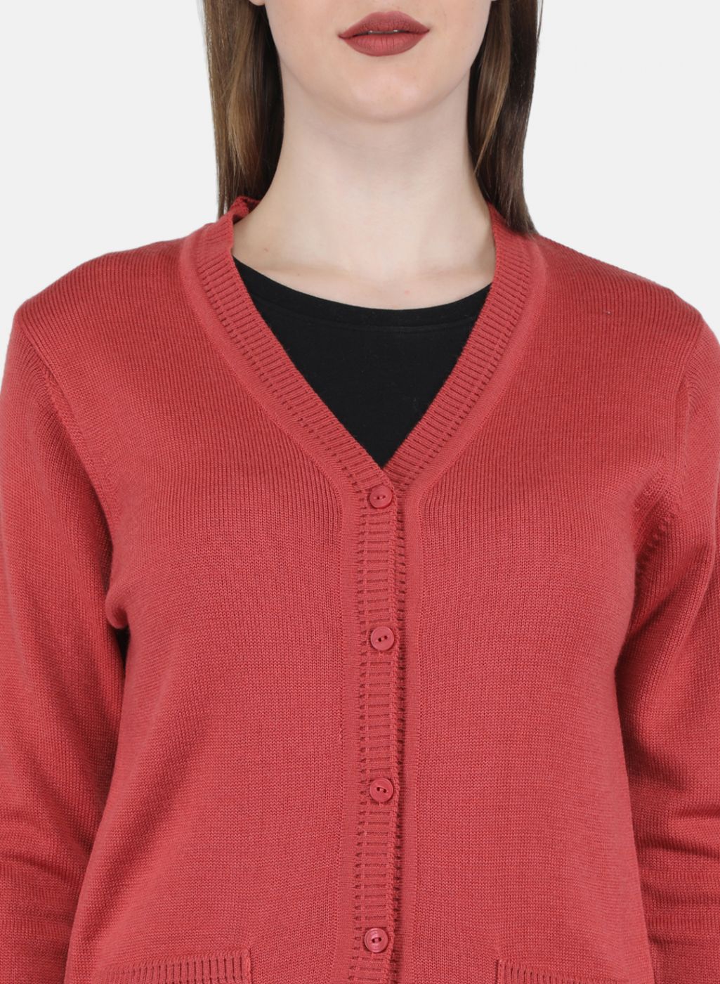 Women Red Solid Cardigan - Image 5