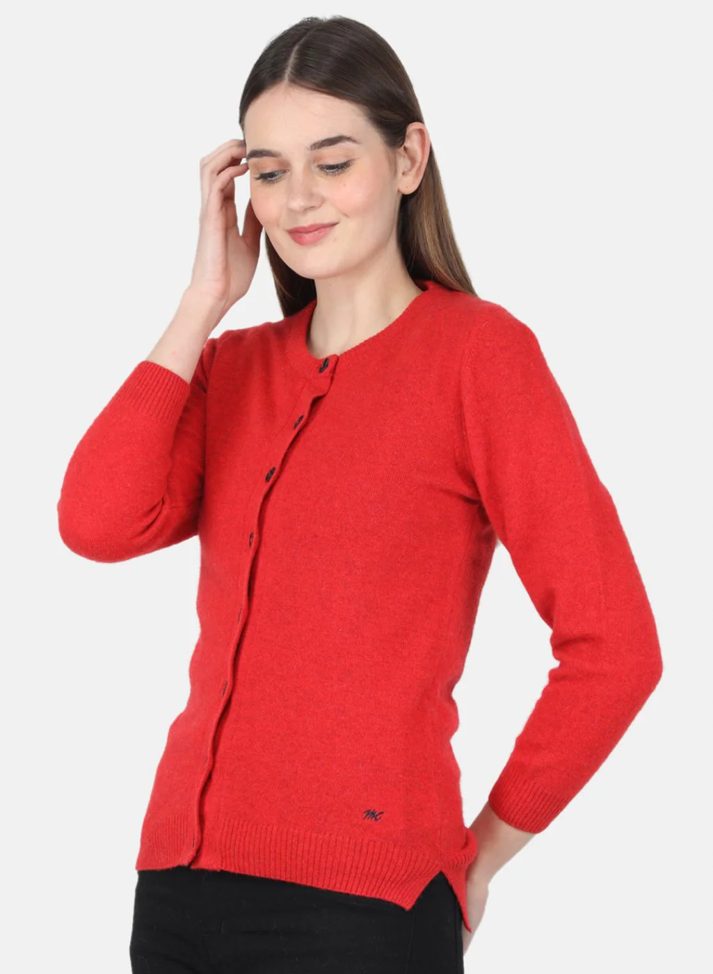 Women Red Solid Cardigan - Image 2