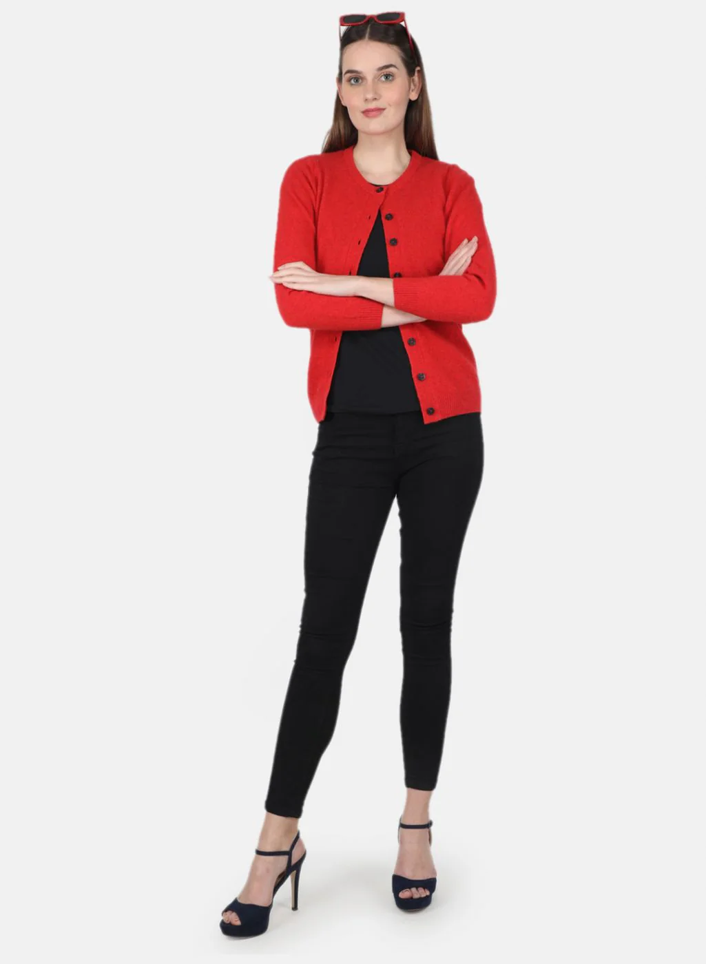 Women Red Solid Cardigan - Image 4