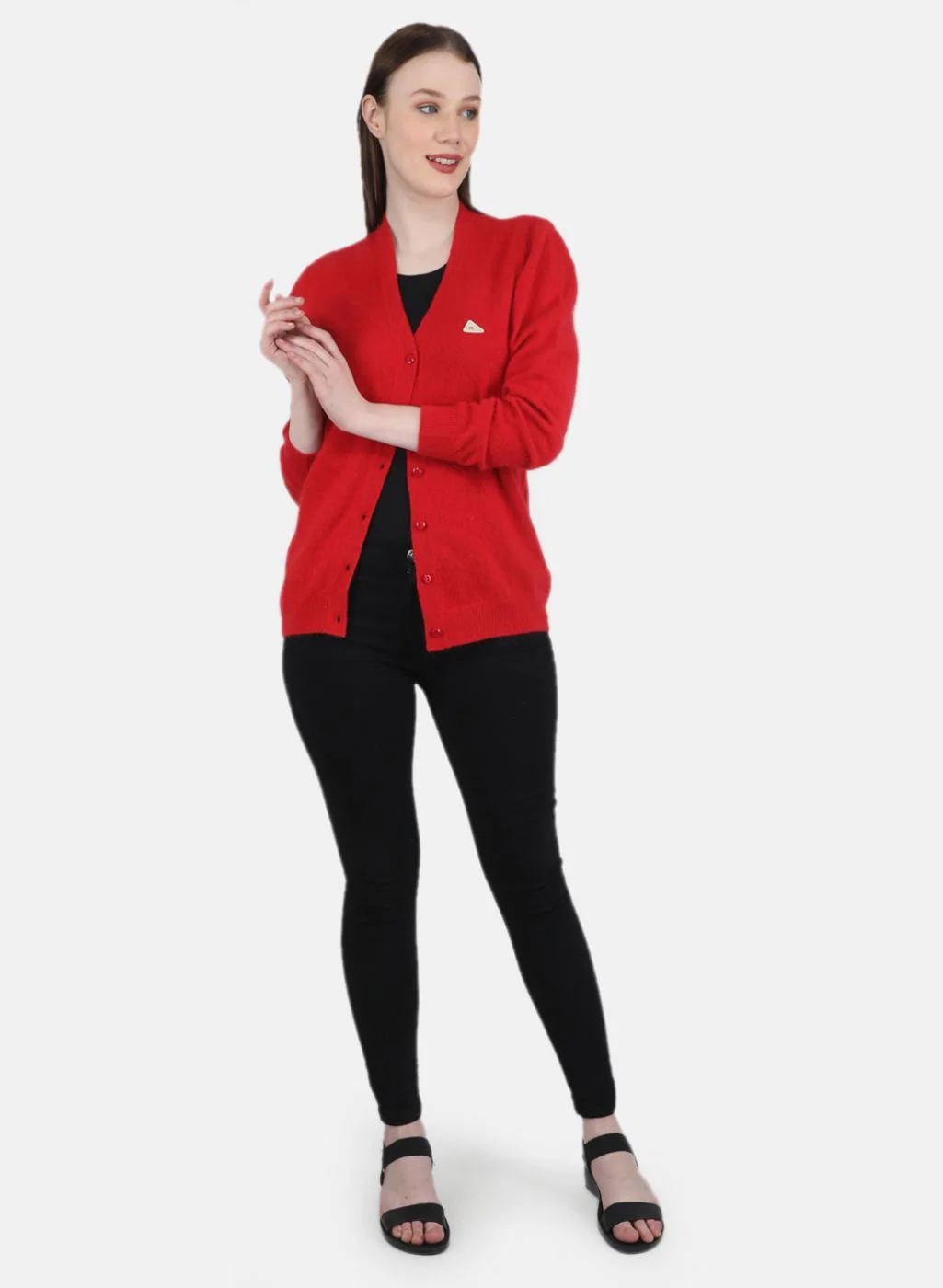 Women Red Solid Cardigan - Image 4