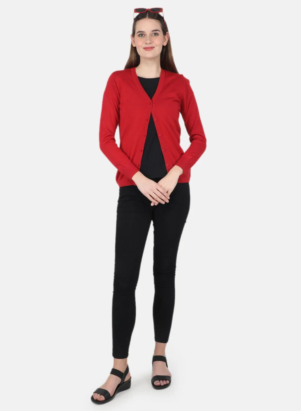 Women Red Solid Cardigan - Image 4