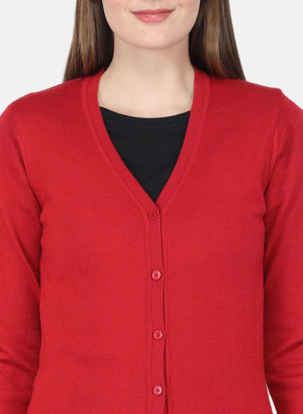 Women Red Solid Cardigan - Image 5