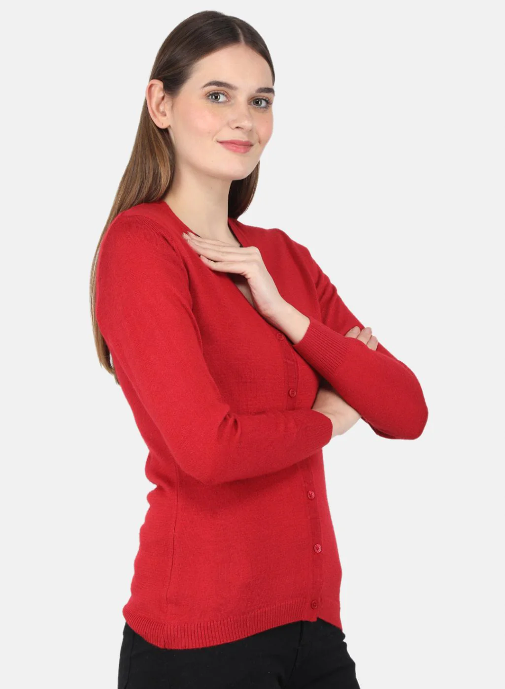 Women Red Solid Cardigan - Image 6
