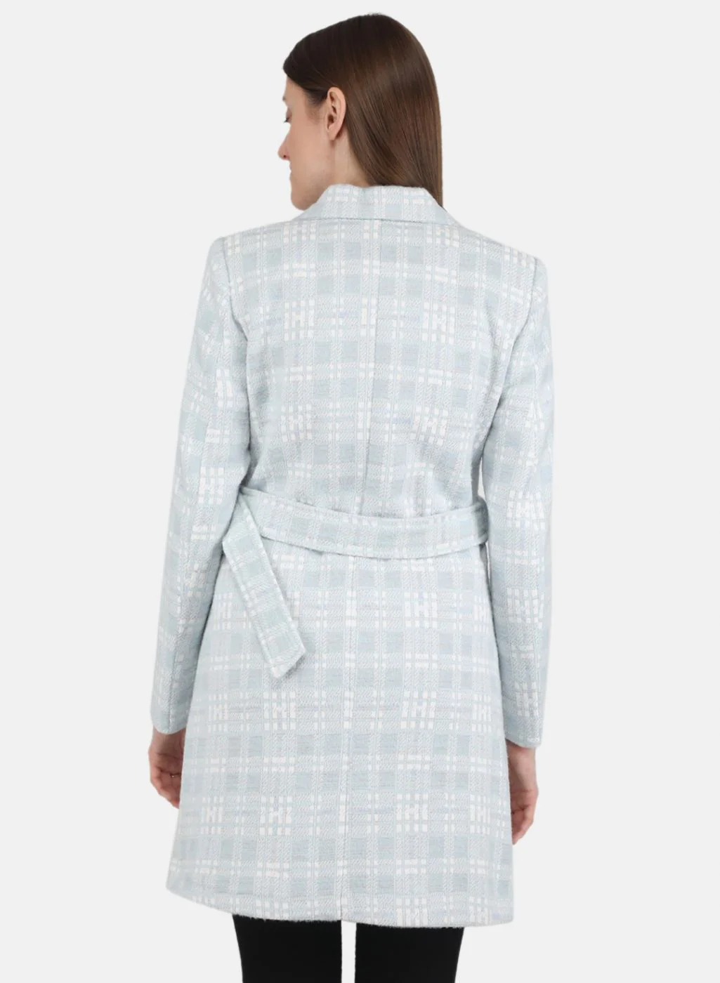 Women Sky Blue Jaquard Coat - Image 3