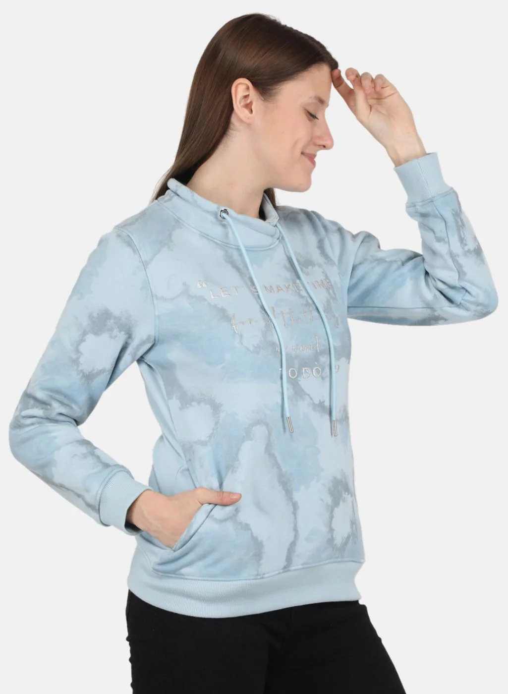 Women Sky Blue Printed Sweatshirt - Image 6