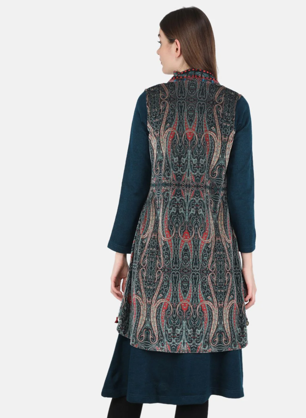 Women Teal Blue Kurti+Shrug Set for Winter - Image 3
