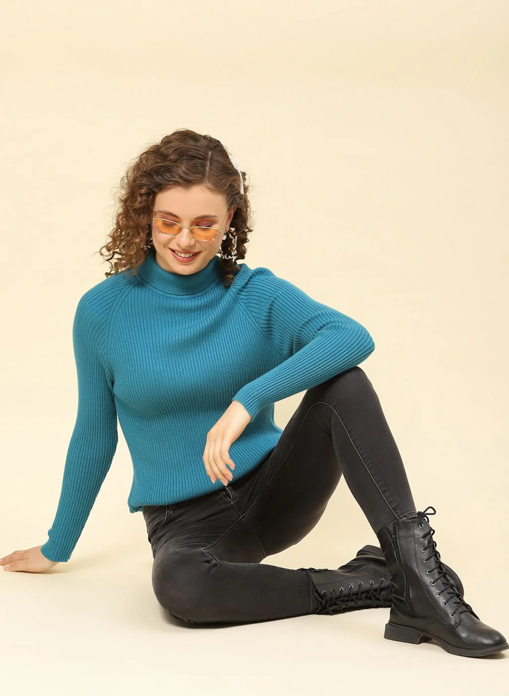 Women Teal Blue Solid Blend wool Sceavy