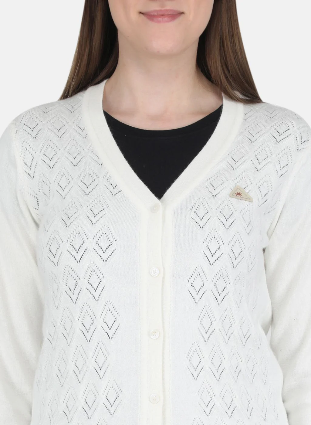 Women White Self design Cardigan - Image 5