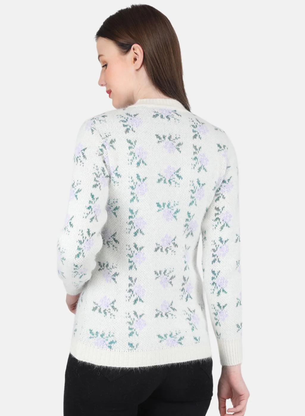 Women White Self Design Cardigan - Image 3