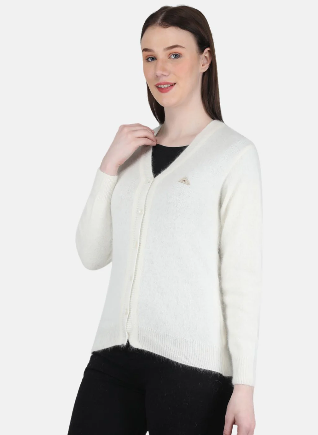 Women White Solid Cardigan - Image 2