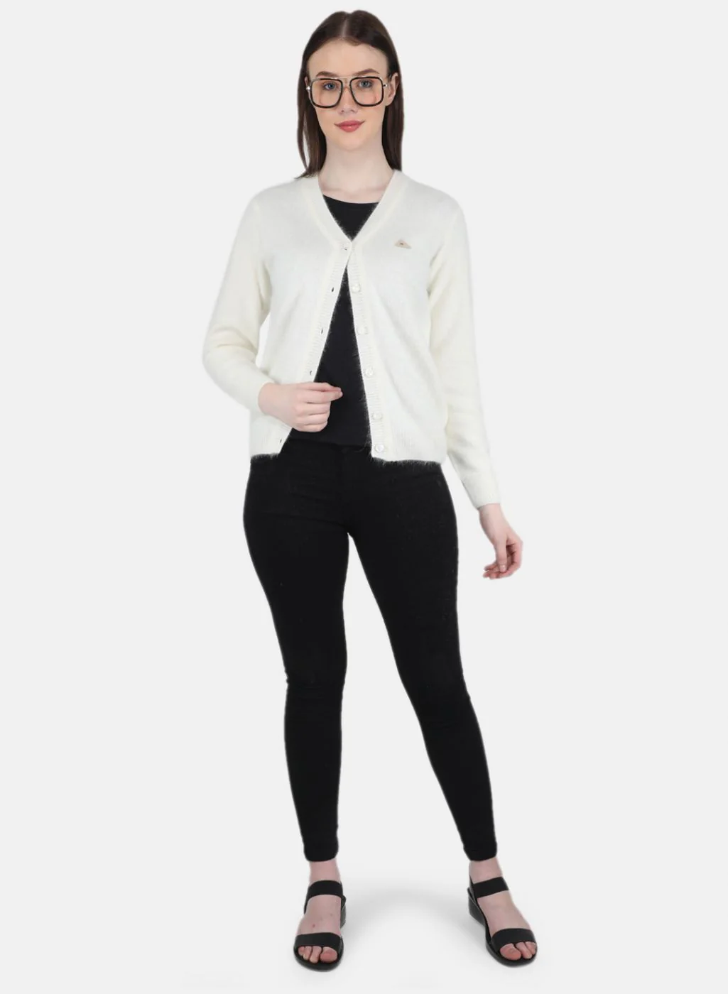 Women White Solid Cardigan - Image 4
