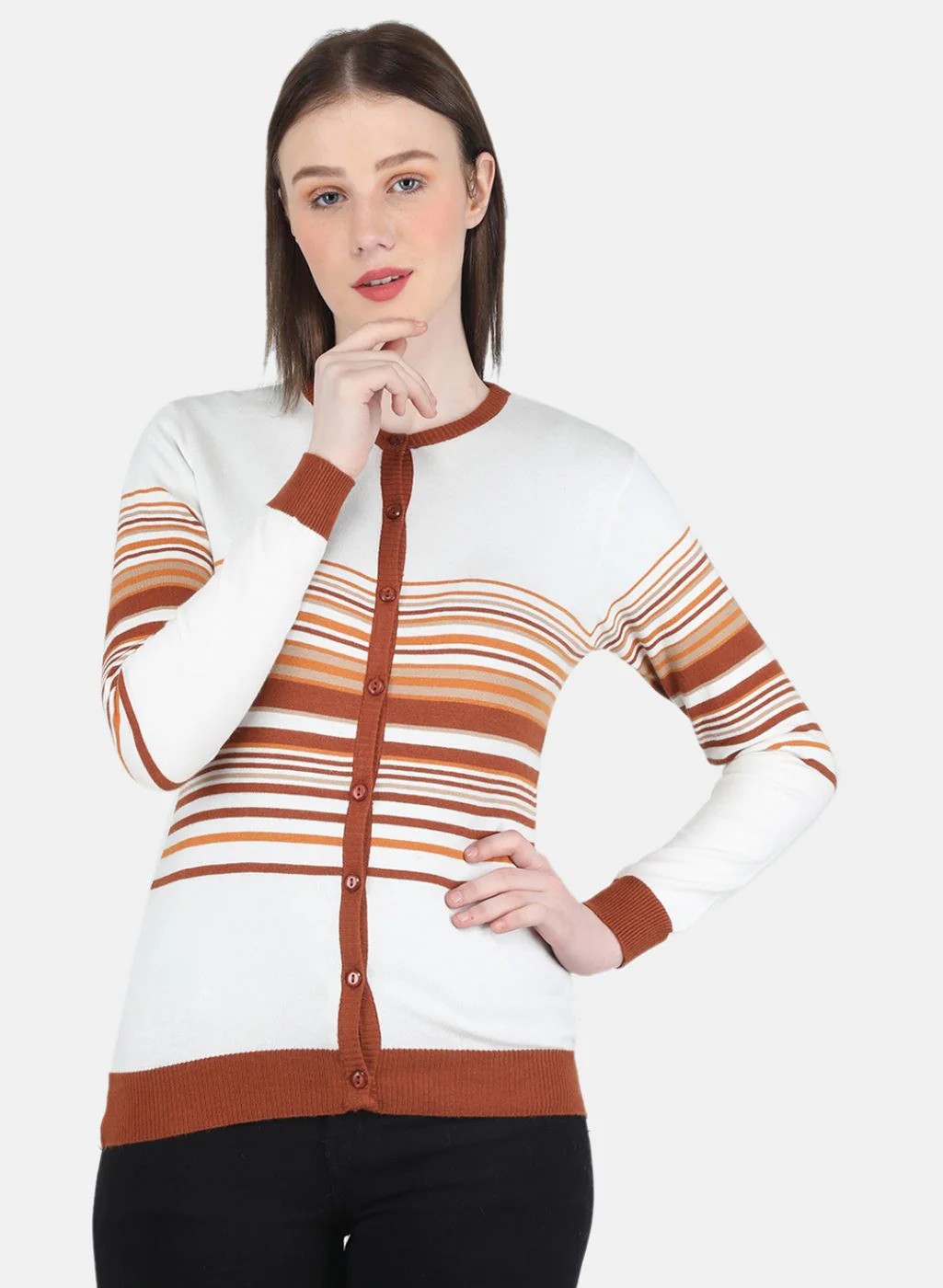 Women White Stripe Cardigan