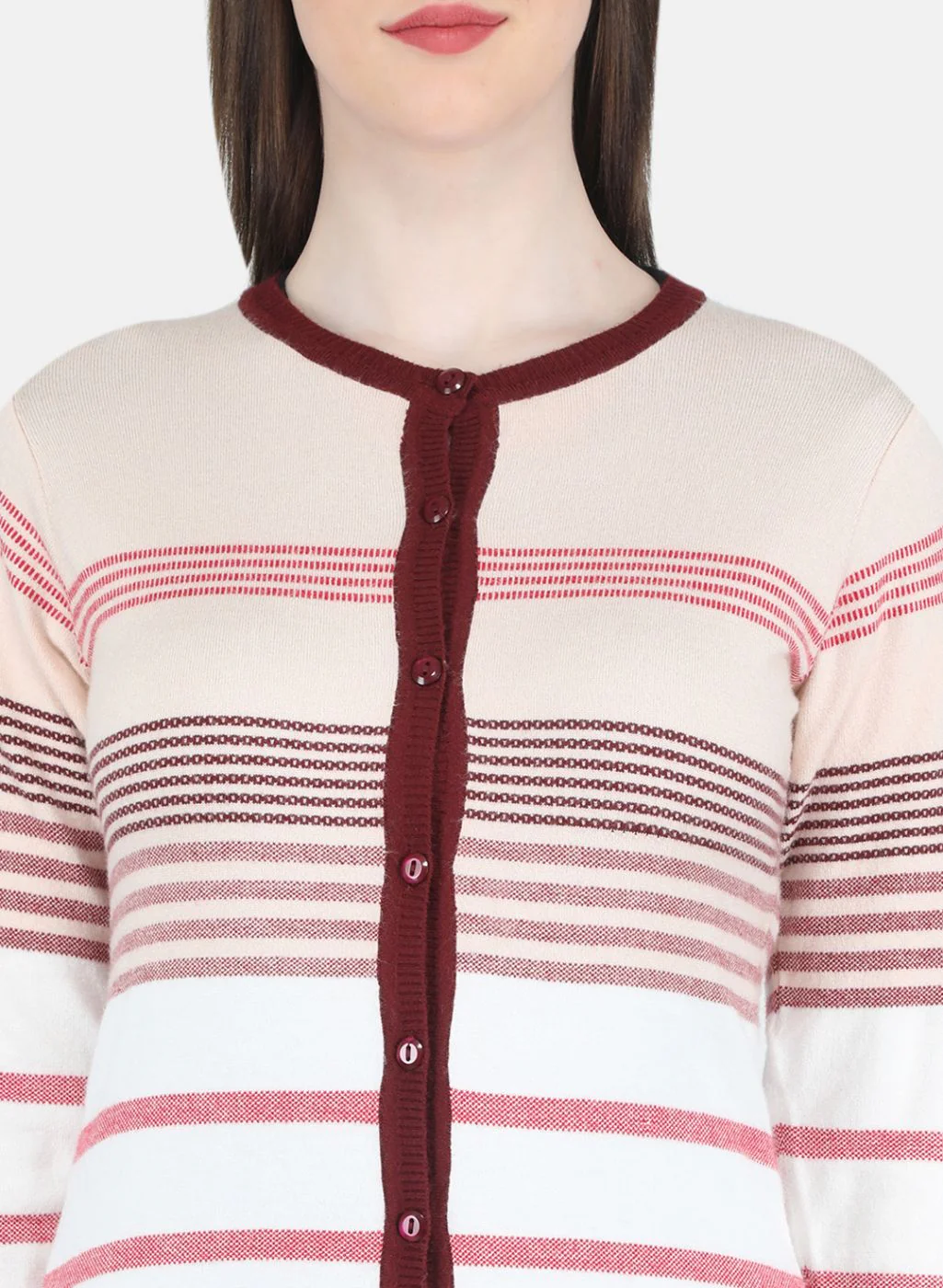 Women White Stripe Cardigan - Image 5