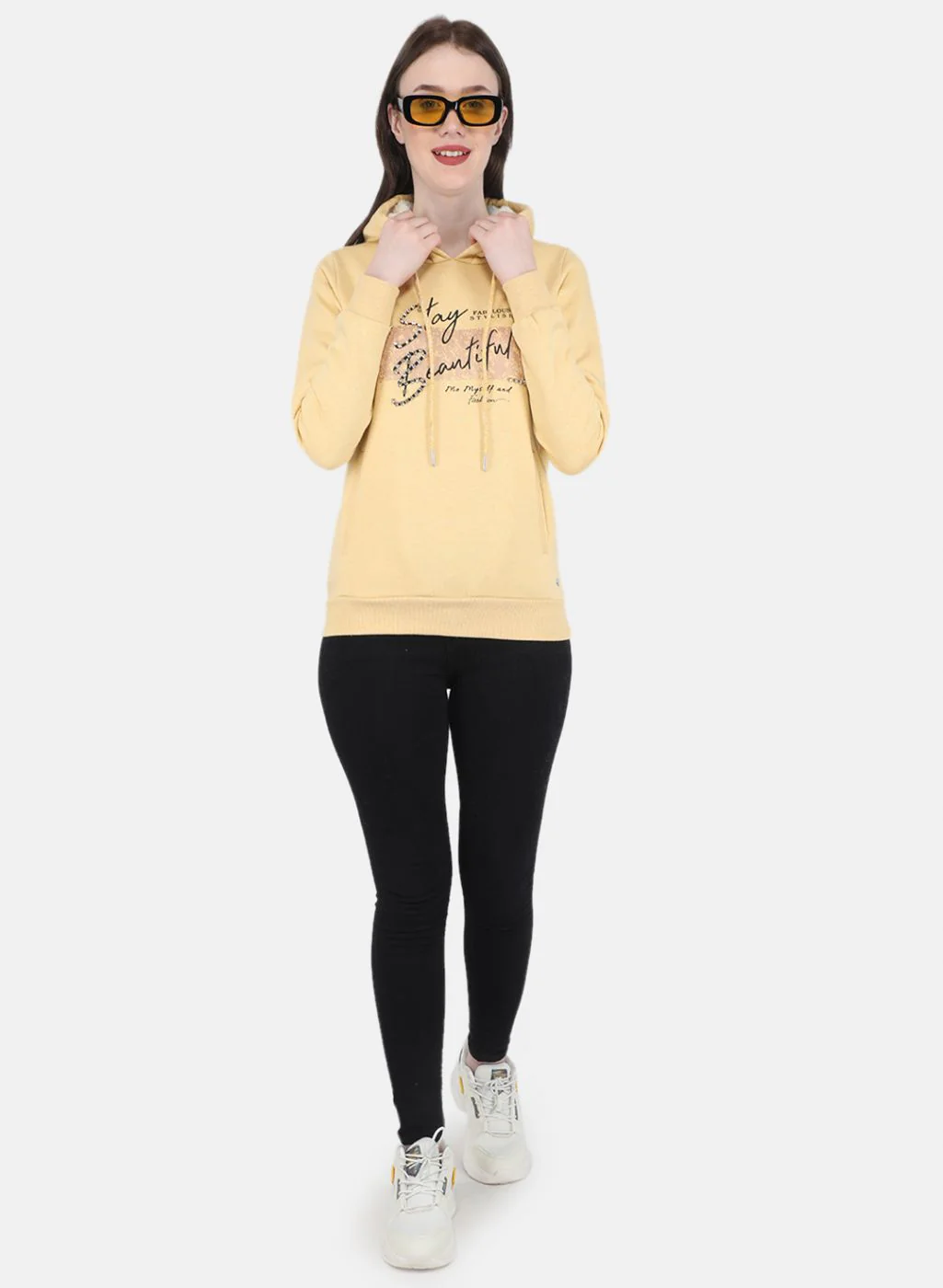 Women Yellow Embroidered Sweatshirt - Image 4
