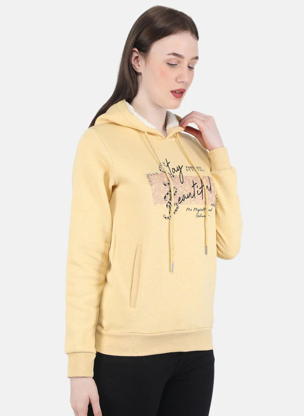 Women Yellow Embroidered Sweatshirt - Image 6