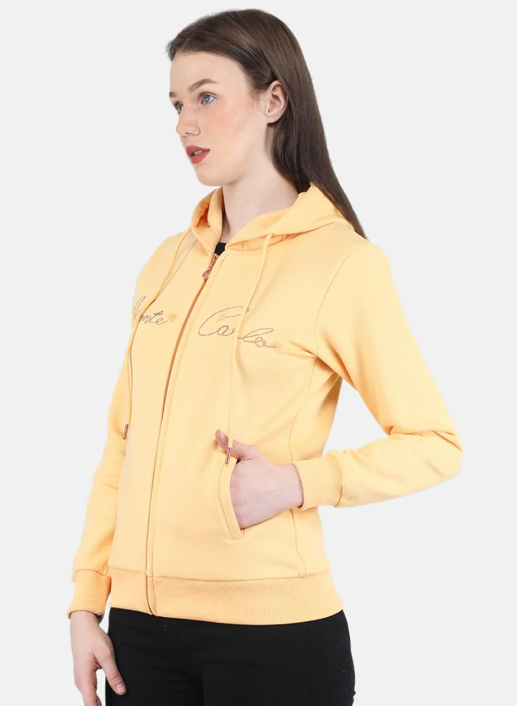 Women Yellow Embroidered Sweatshirt - Image 2