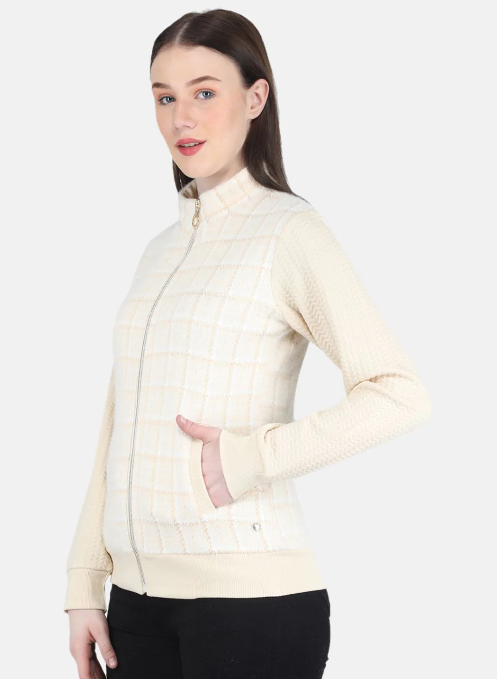 Women Yellow Jaquard Sweatshirt - Image 2