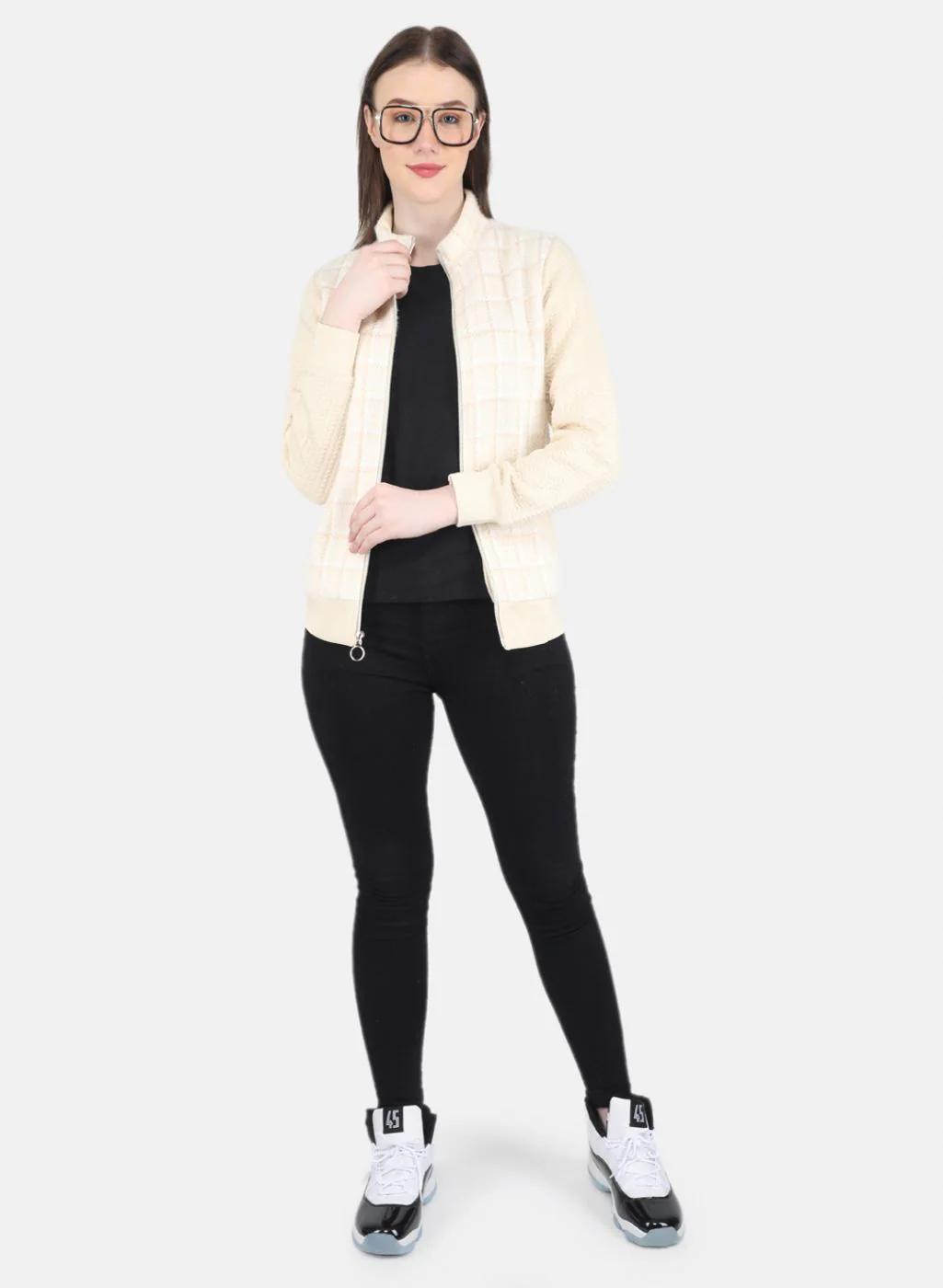 Women Yellow Jaquard Sweatshirt - Image 4