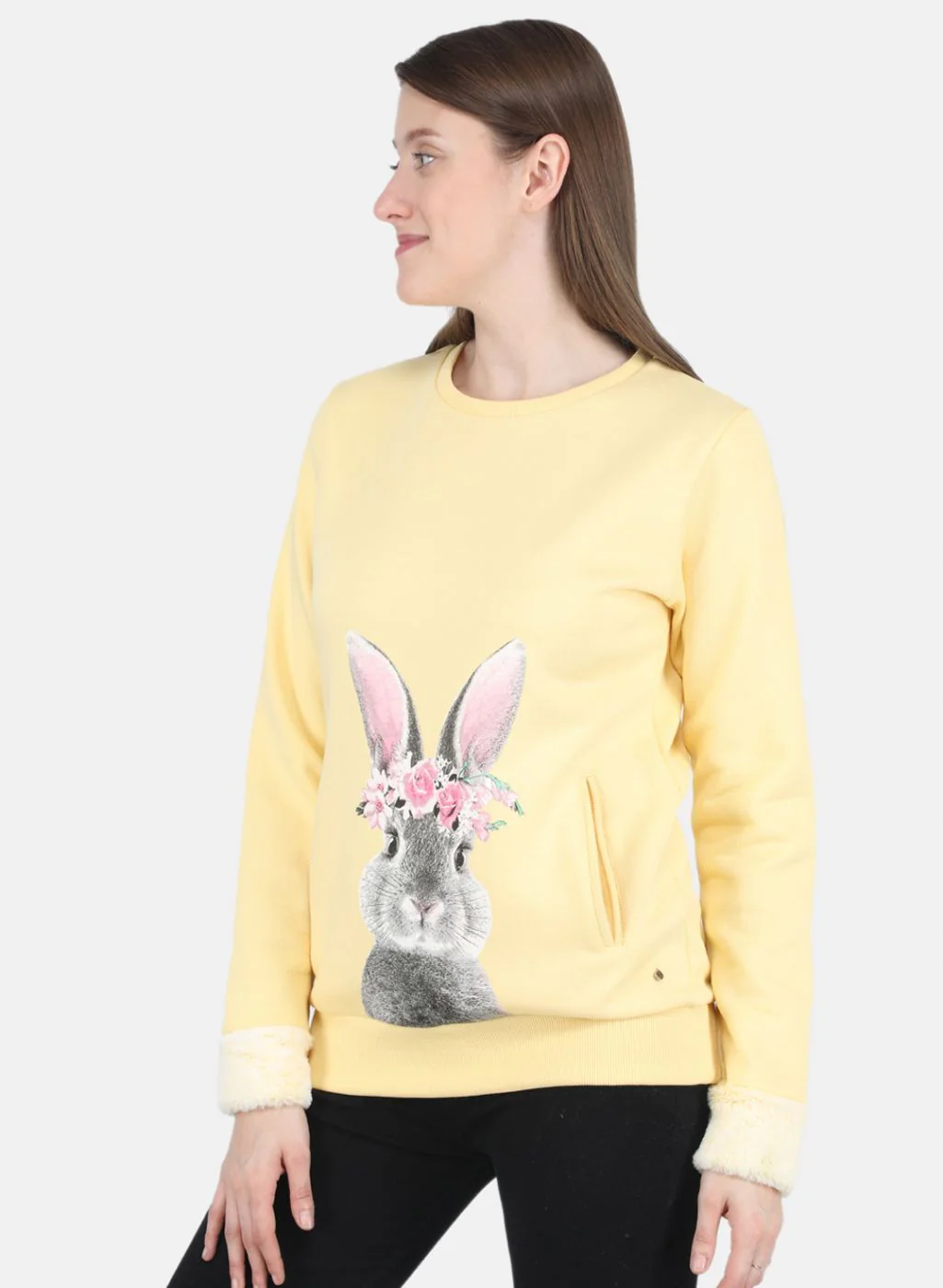 Women Yellow Printed Sweatshirt - Image 2