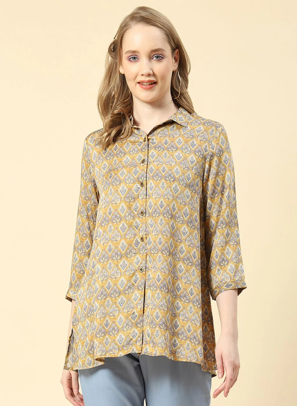 Women Yellow Printed Top