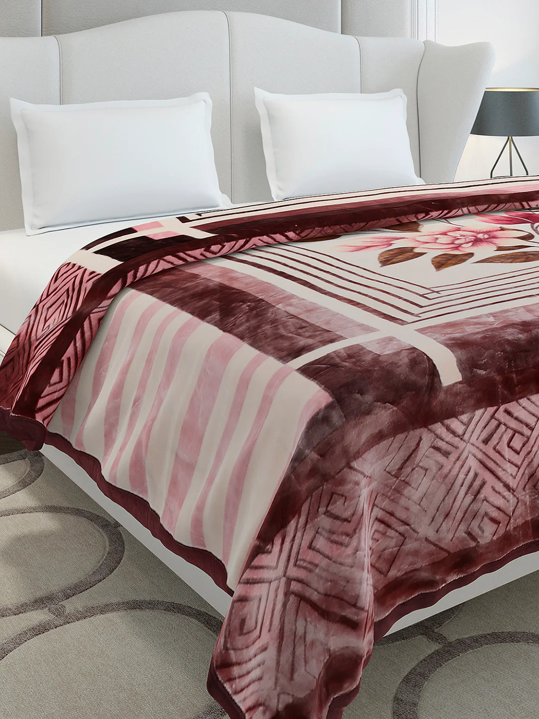 Printed Double Bed 2 Ply, 1136 GSM Embossed Blanket for Heavy Winter - (Commander)