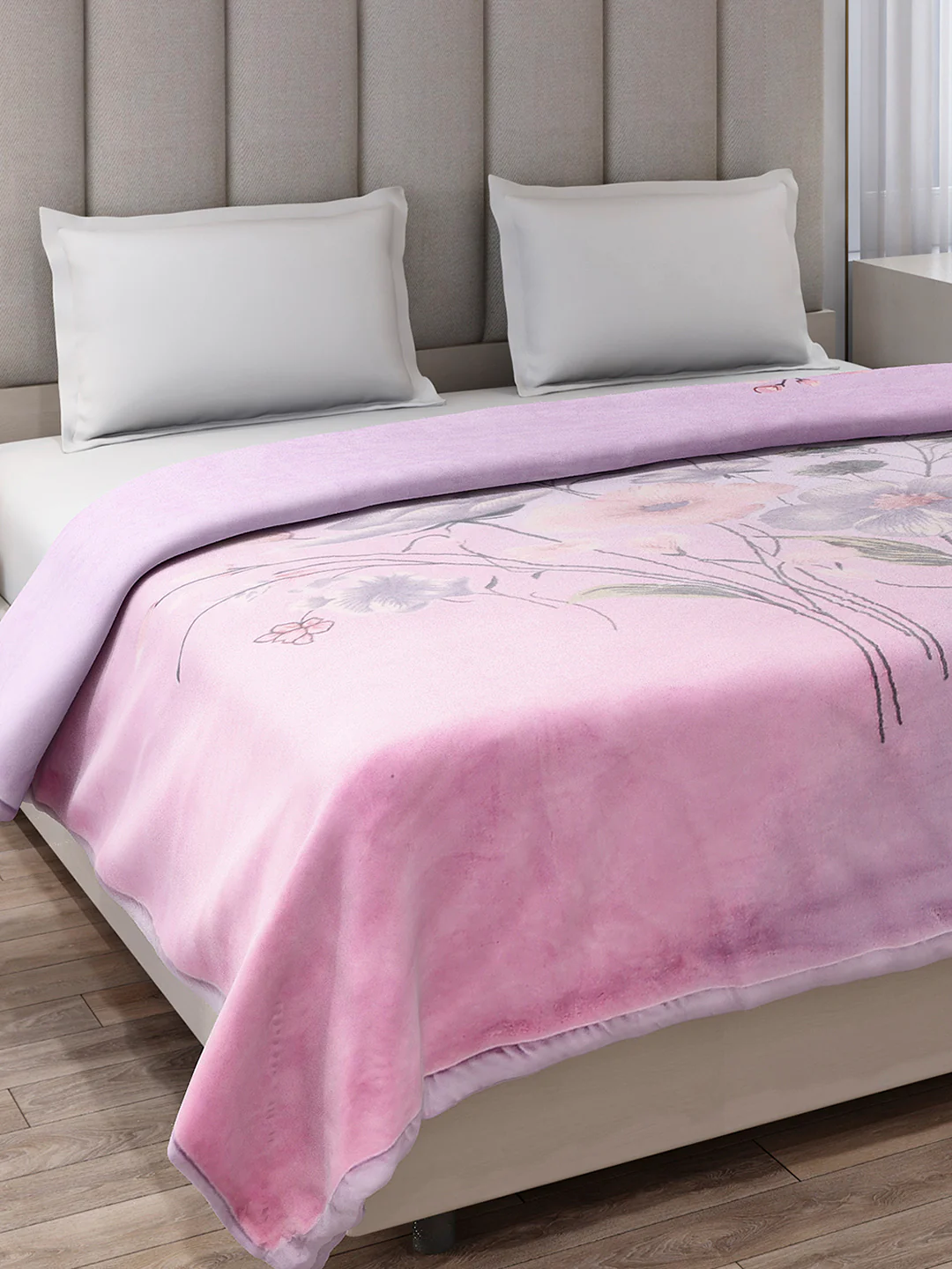 Printed Double Bed 3, 890 GSM Ply Blanket for Heavy Winter - (Rosewood)