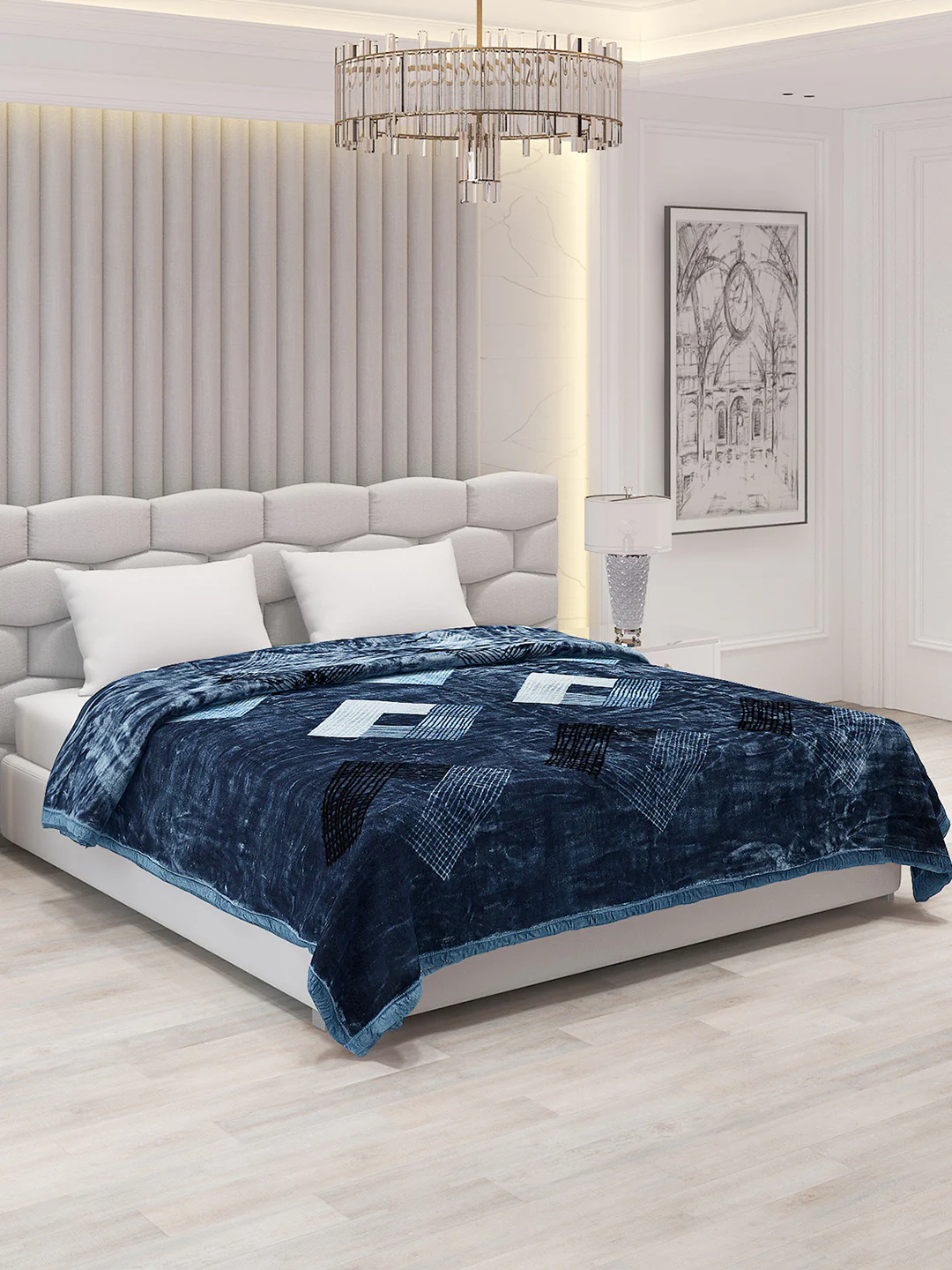 Printed Double Bed Blanket for Mild Winter -1 Ply