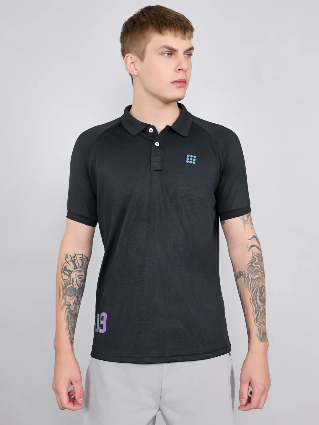 Rock.it Men Black Solid Collar Half Sleeve T-Shirt