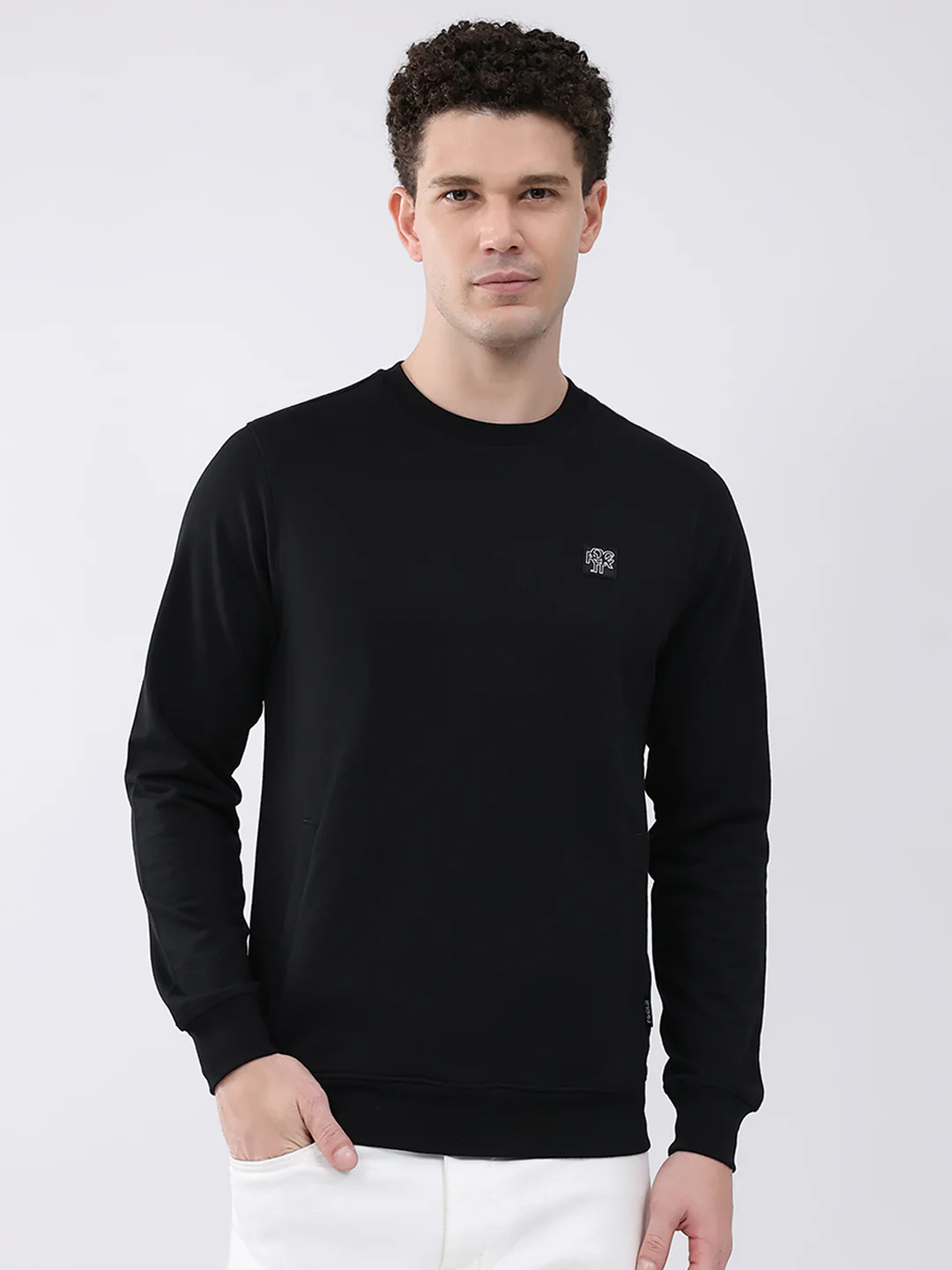Rock.it Men Black Solid Round Neck Full Sleeve Sweatshirt