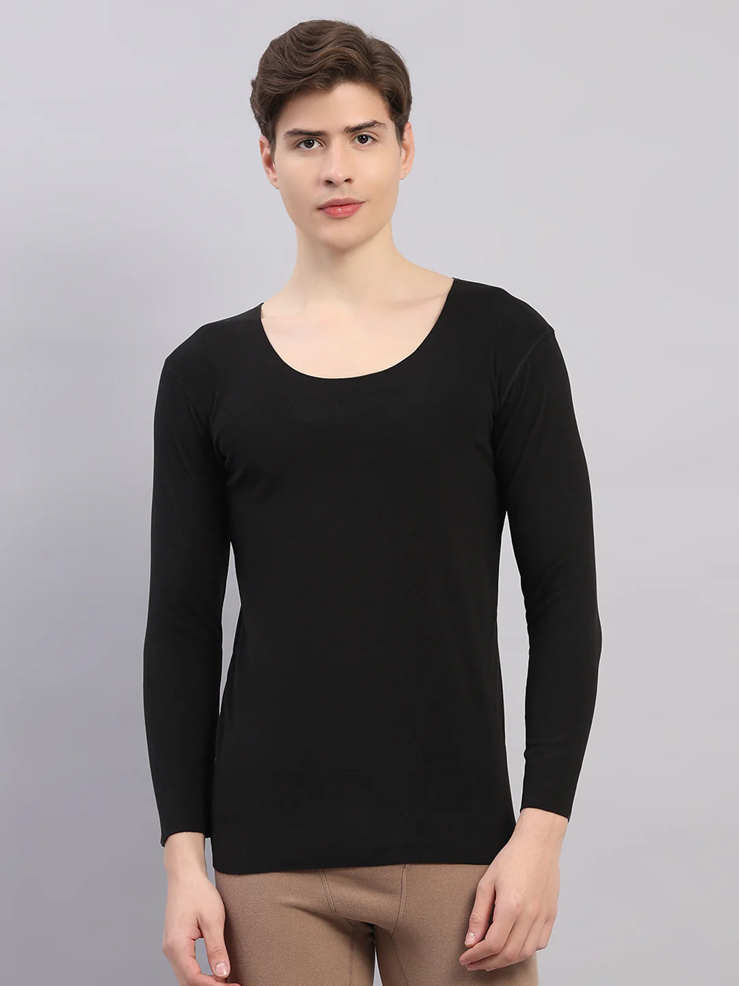 Rock.it Men Black Solid Round Neck Full Sleeve Thermal Vest