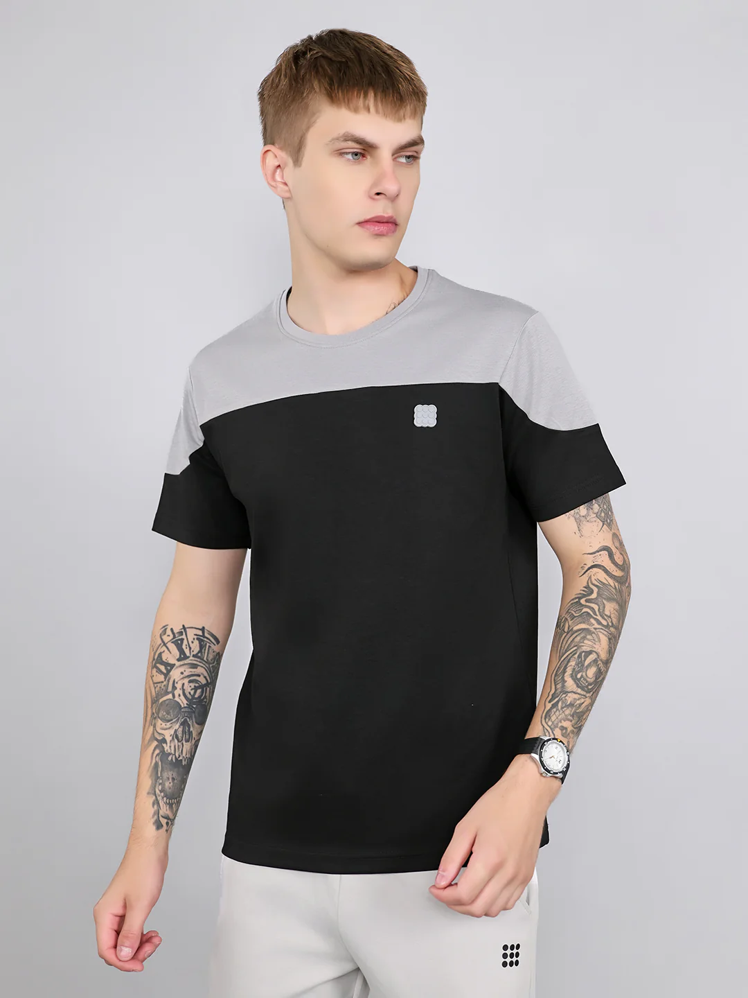 Rock.it Men Grey Solid Round Neck Half Sleeve T-Shirt