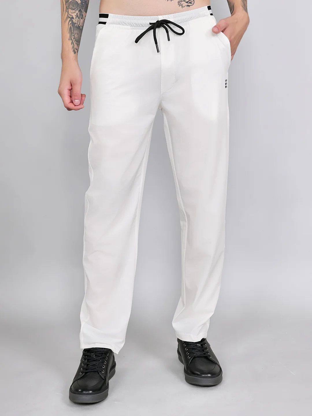Rock.it Men Off White Solid Regular Fit Lower