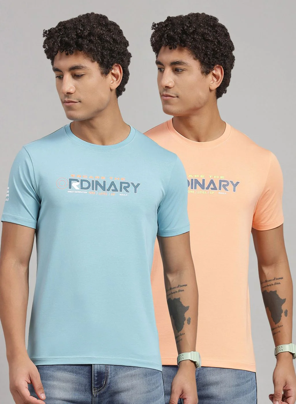 Rock.it Men Peach Printed T-Shirt 2 Pc