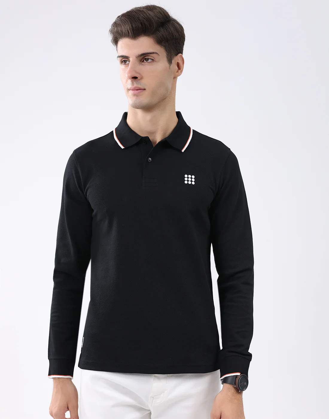 Rock.it Men Black Self Design Collar Full Sleeve T-Shirt