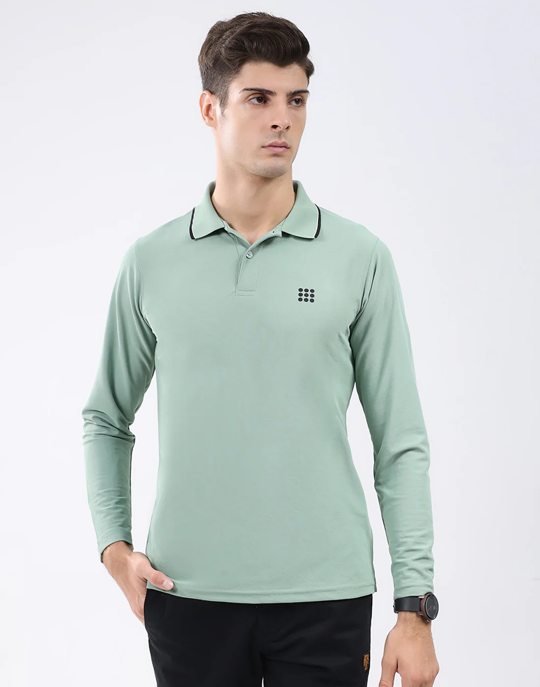 Rock.it Men Light Green Solid Collar Full Sleeve T-Shirt