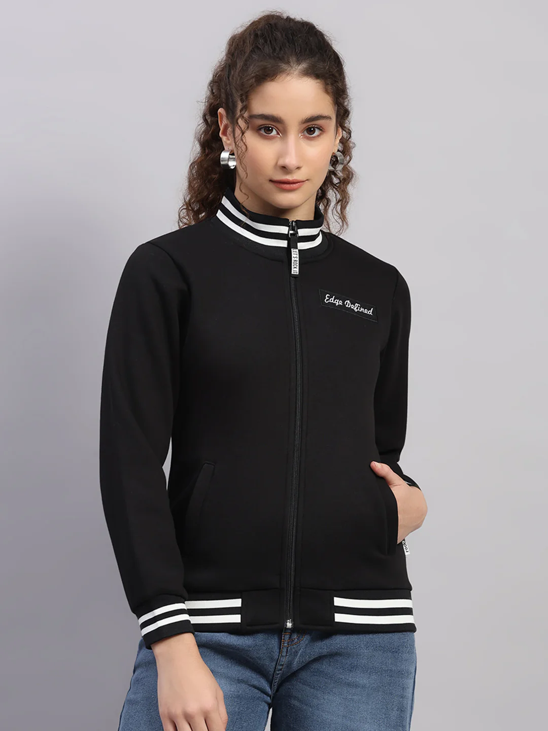 Rock.it Women Black Printed Round Neck Full Sleeve Sweatshirt