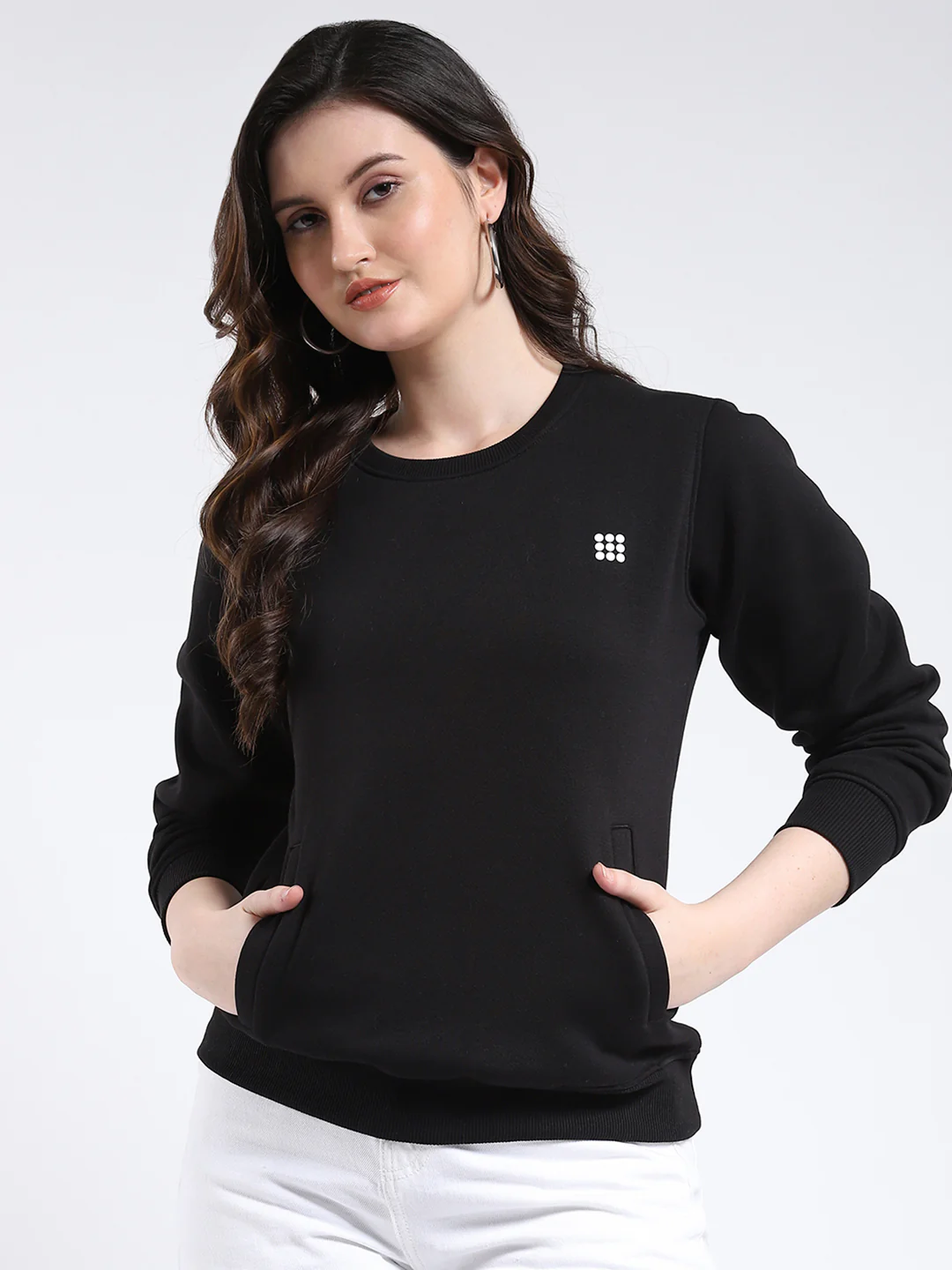 Rock.it Women Black Solid Round Neck Full Sleeve Sweatshirt