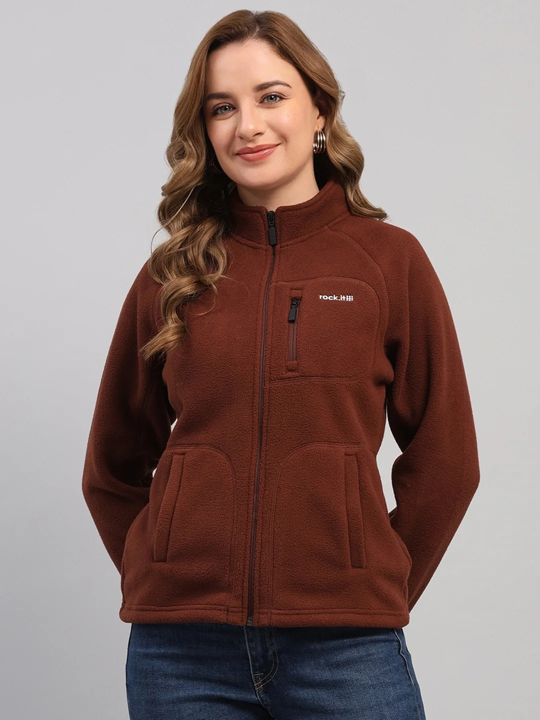 Rock.it Women Brown Solid Round Neck Full Sleeve Sweatshirt