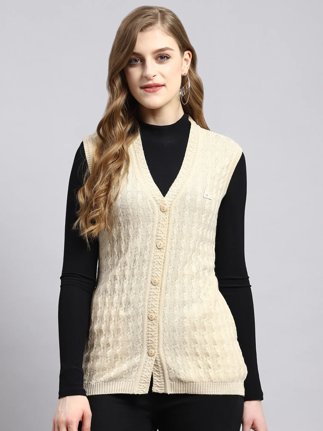 Women Beige Self Cardigan